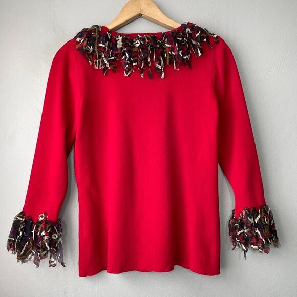 Ruby Rd Size Medium Red 3/4 Sleeve Maximalist Artsy Whimsy Funky Sweater Top - Picture 4 of 9
